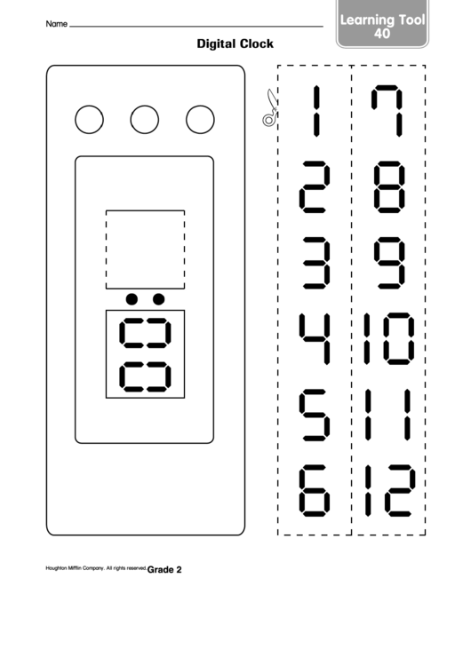 Learning Tool - Digital Clock Template Printable pdf