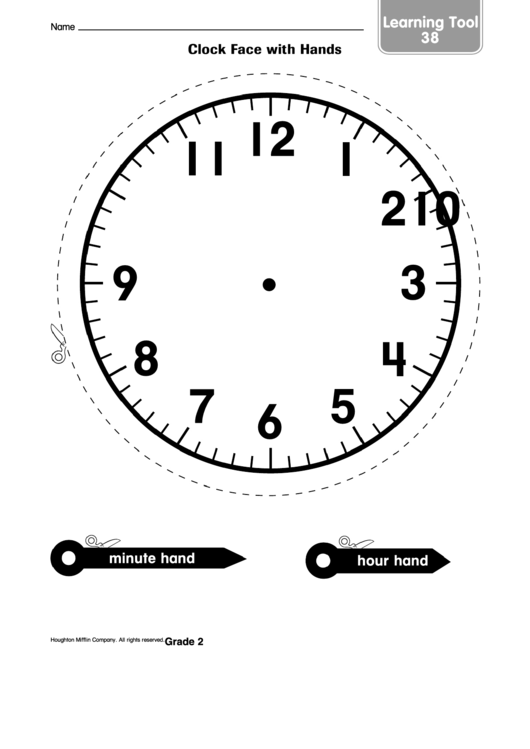 Learning Tool - Clock Face With Handsb Template Printable pdf