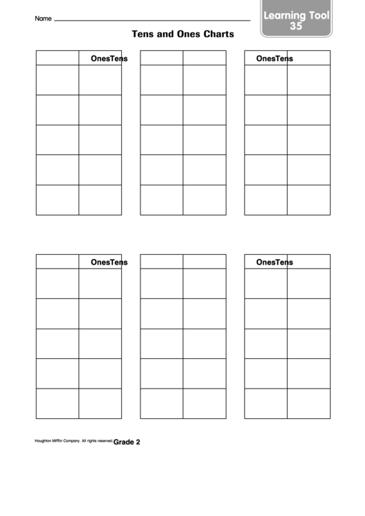 Learning Tool - Tens And Ones Charts Printable pdf