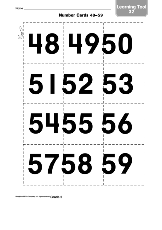 Learning Tool - Number Cards 48-59 Template Printable pdf