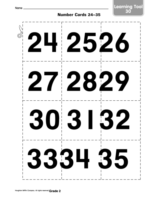 Learning Tool - Number Cards 24-35 Template Printable pdf