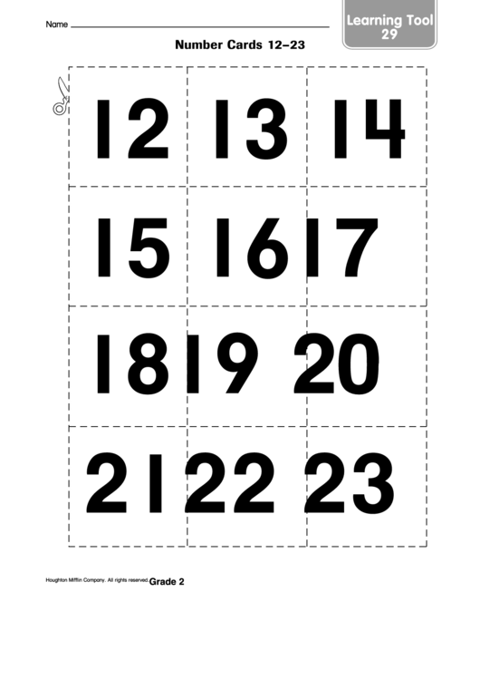 Learning Tool - Number Cards 12-23 Template Printable pdf