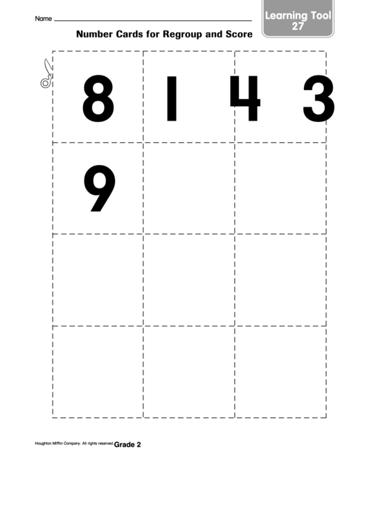 Number Cards For Regroup And Score Worksheet Printable pdf