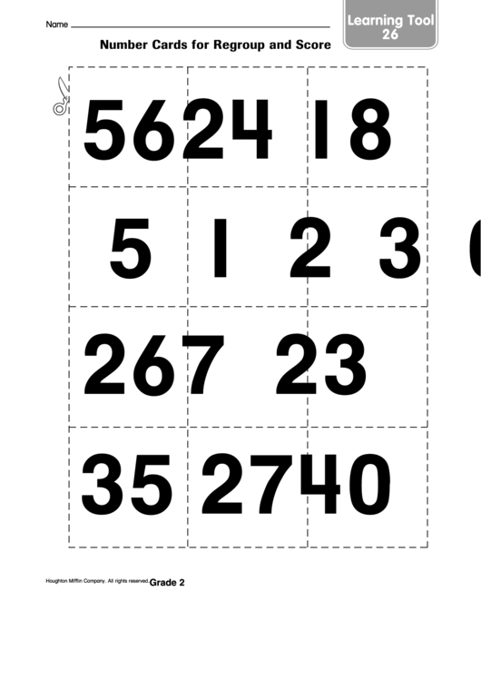 Number Cards For Regroup And Score Worksheet Printable pdf