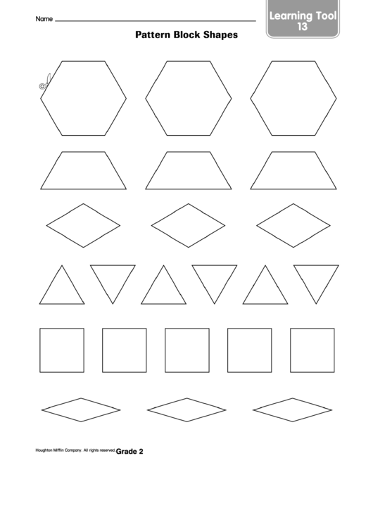 Learning Tool - Pattern Block Shapes Template Printable pdf
