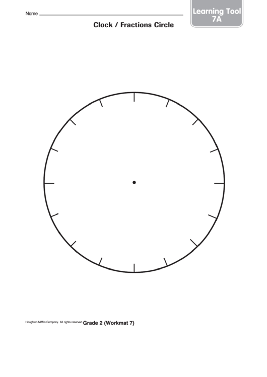 Learning Tool - Clock / Fractions Circle Template Printable pdf