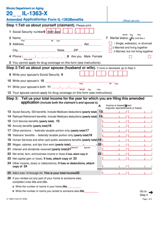 Form Il-1363-X - Amended Application For Form Il-1363 Benefits Printable pdf
