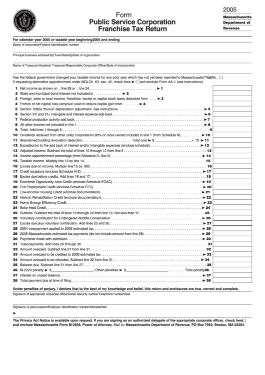 Form P.s.1 - Public Service Corporation Franchise Tax Return - 2005 Printable pdf