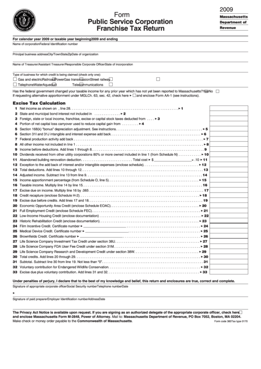 Form P.s.1 - Public Service Corporation Franchise Tax Return - 2009 Printable pdf