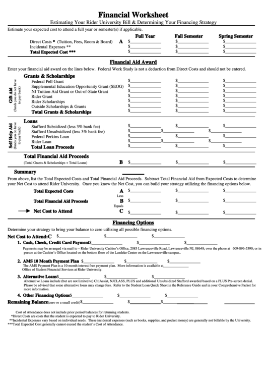 Financial Worksheet Printable pdf