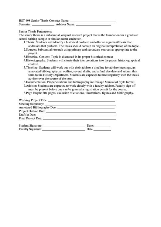 Hst 498 Senior Thesis Contract Form