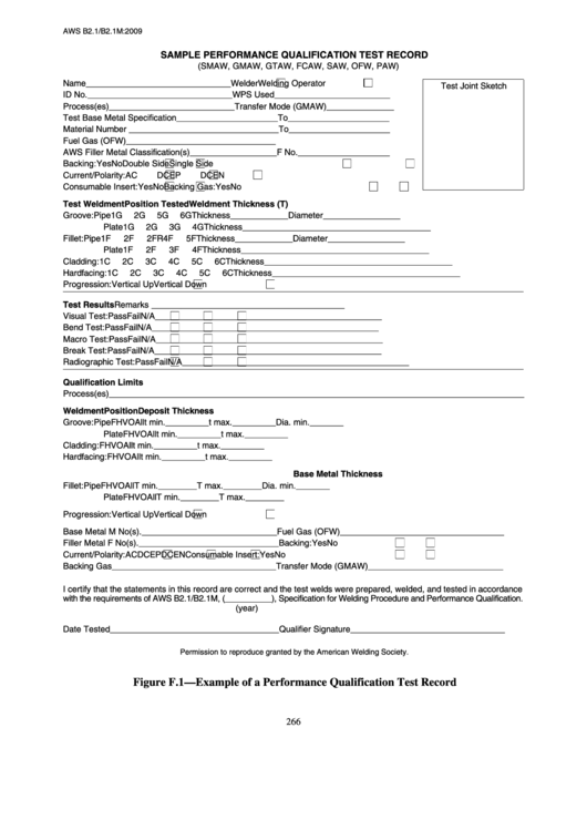 Fillable Performance Qualification Test Record Form (Smaw, Gmaw, Gtaw, Fcaw, Saw, Ofw, Paw) Printable pdf