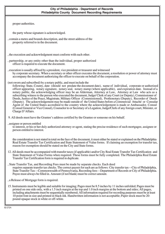 Form 82-272a - Document Problem Notice - Philadelphia Department Of Records Printable pdf