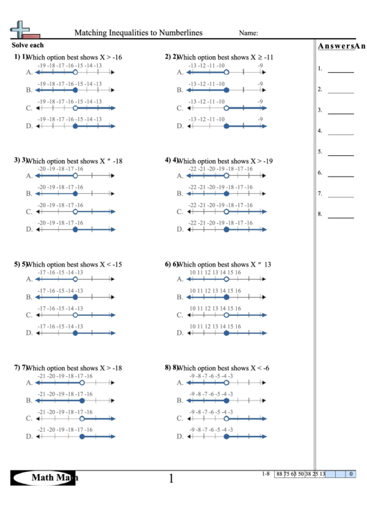 Matching Inequalities To Number Lines Worksheets