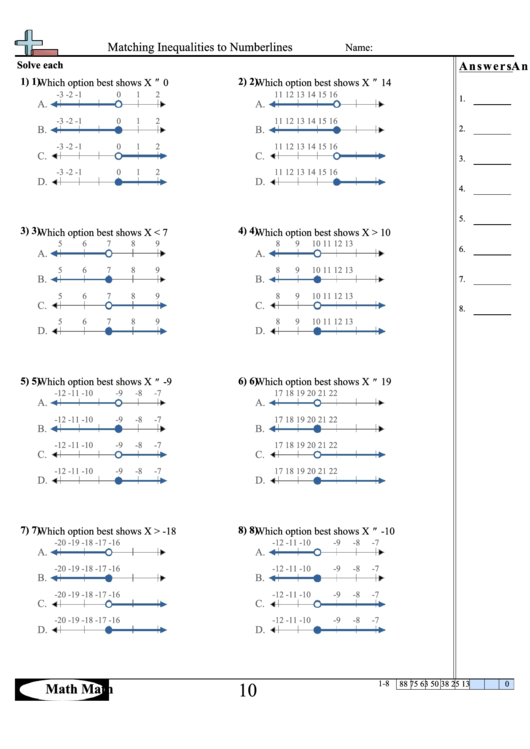 Matching Inequalities To Numberlines Worksheet Printable pdf