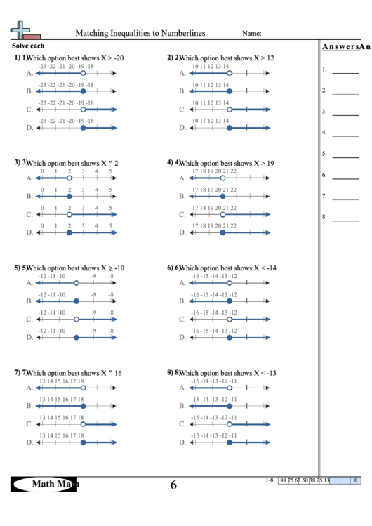 matching inequalities to number lines worksheet