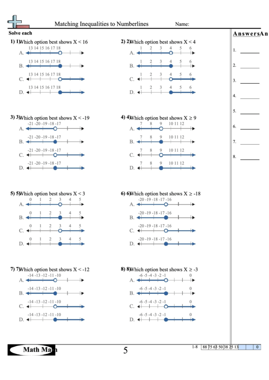 Matching Inequalities To Numberlines Worksheet Printable pdf