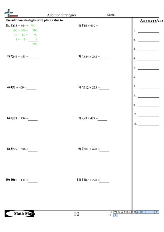 Addition Strategies Worksheet Printable pdf