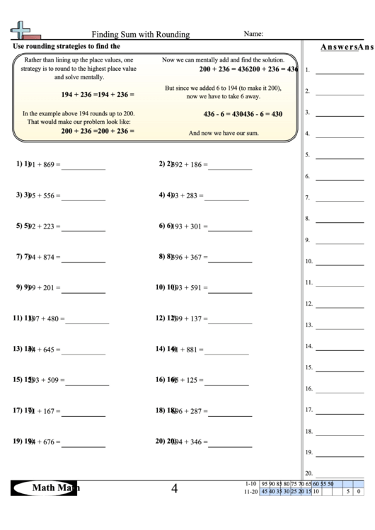 Finding Sum With Rounding Worksheet printable pdf download