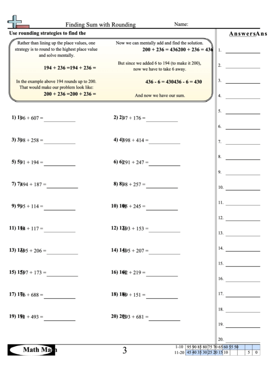 Finding Sum With Rounding Worksheet printable pdf download