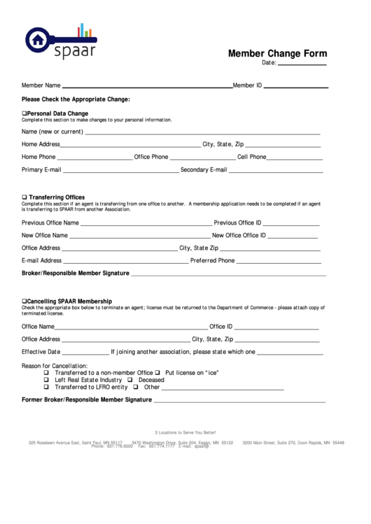 Member Change Form Printable pdf