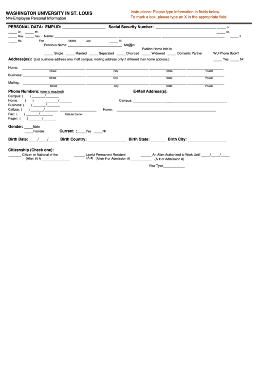 Fillable Personal Information Form - Non-Employee Printable pdf