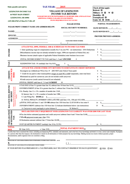 Individual Income Tax Return Form - Instructions Printable pdf