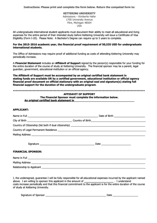 International Affidavit Of Support Form Printable pdf