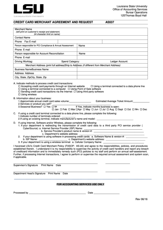 Form As537-credit Card Merchant Agreement And Request June 2016