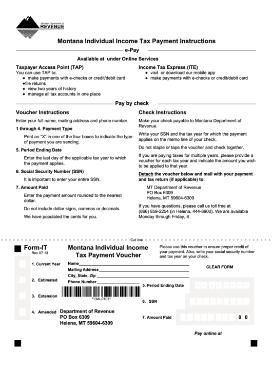 Form-It - Montana Individual Income Tax Payment Voucher - 2013 Printable pdf
