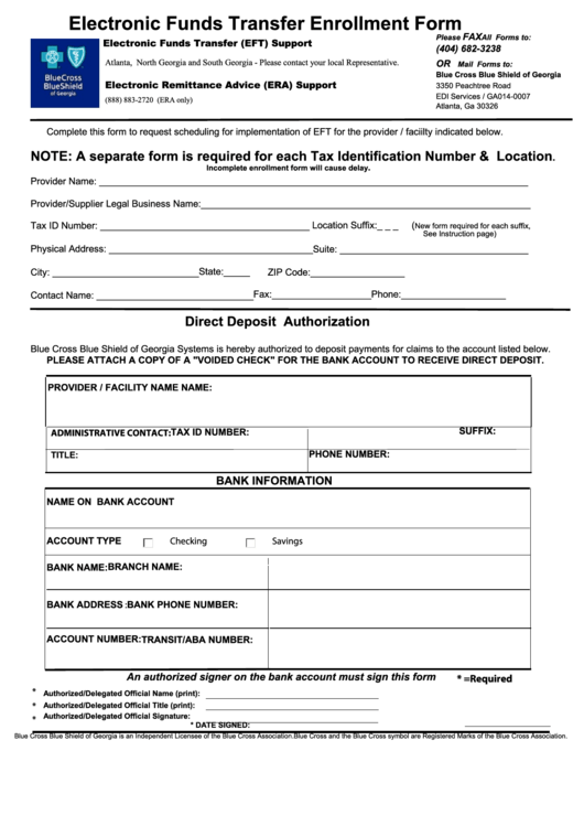 Electronic Funds Transfer Enrollment Form Printable pdf