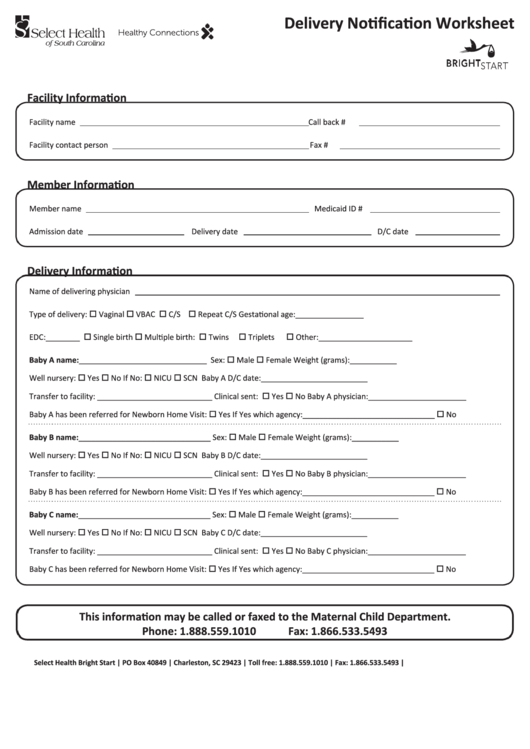 Delivery Notification Worksheet Form