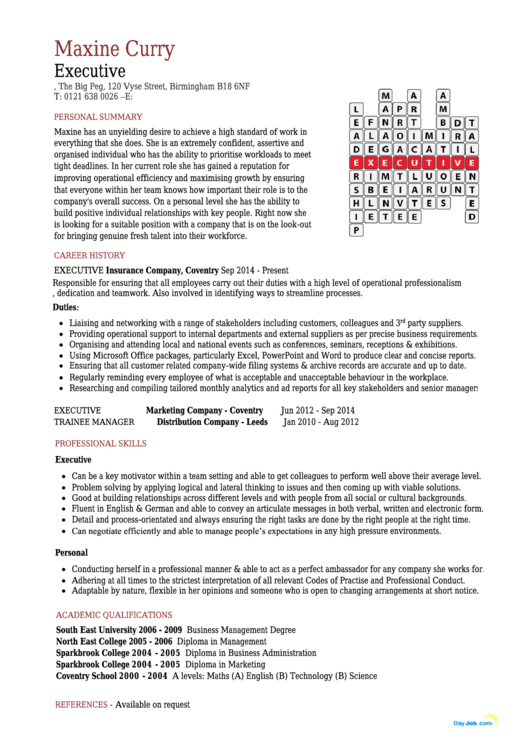 Executive Manager Resume Template Printable pdf