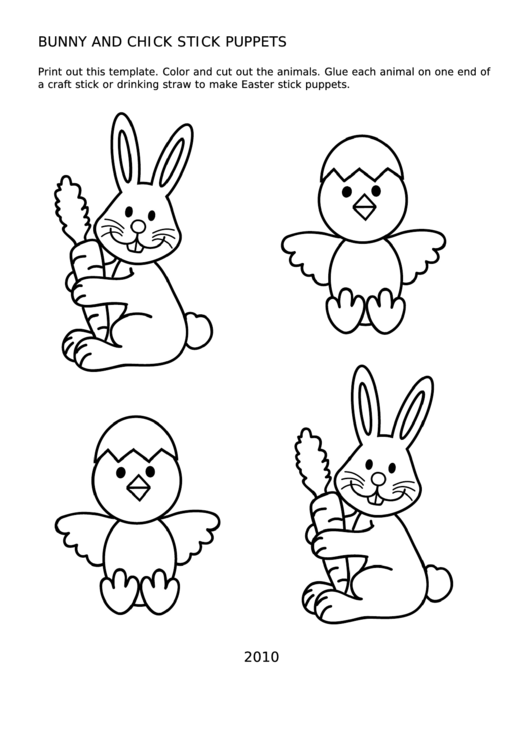 Bunny And Chick Stick Puppets Template