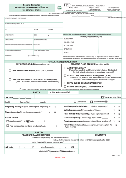 Fillable Prenatal Testing 2nd Trimester Form Printable pdf
