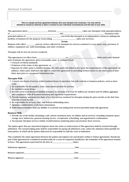 Services Contract Form Printable pdf