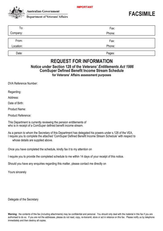 Fillable Form D0563a - Request For Information - Comsuper Defined Benefit Income Stream Schedule Printable pdf
