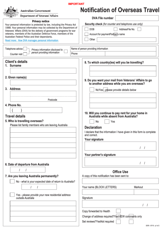 Fillable Notification Of Overseas Travel Form Printable pdf