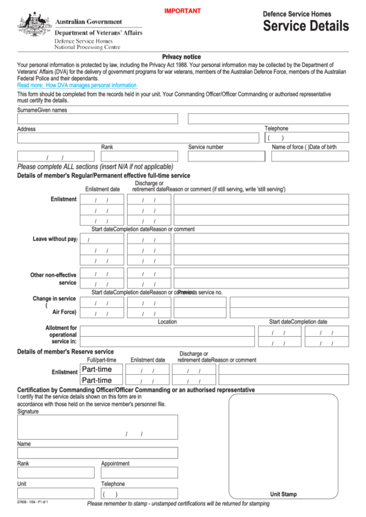 Fillable Service Details Form Printable pdf