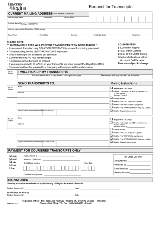 Request For Transcripts Form Printable pdf