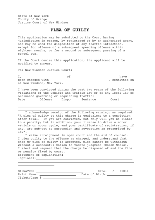 Plea Of Guilty Form printable pdf download