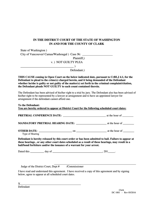 Form Dc 1001-Washington State Court Forms Printable pdf