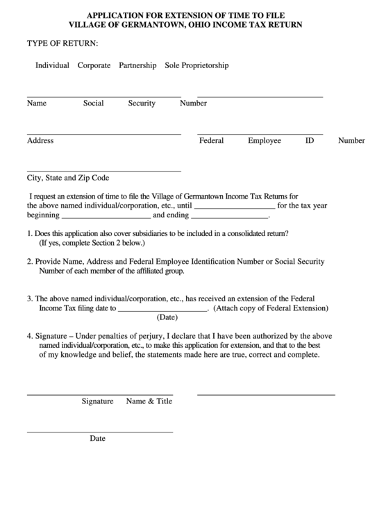 Application For Extension Of Time To File Form Printable pdf