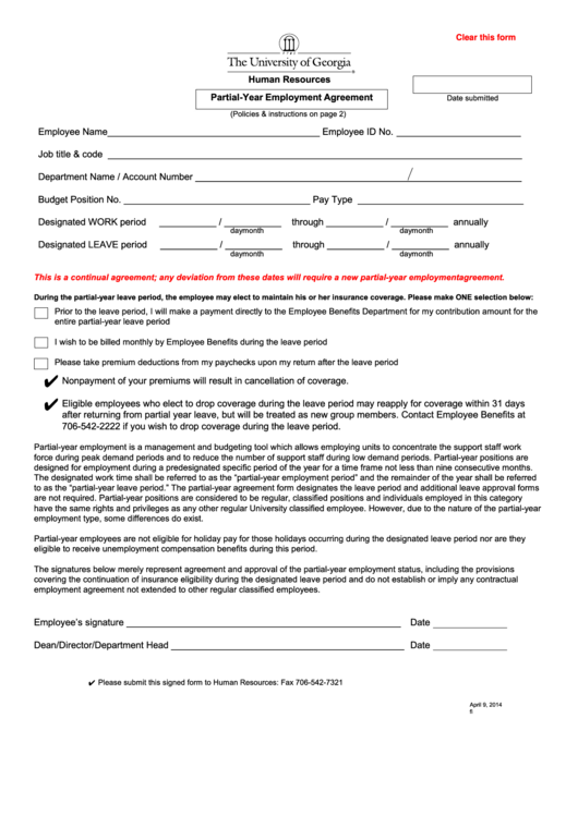 Partial Year Employment Agreement Form