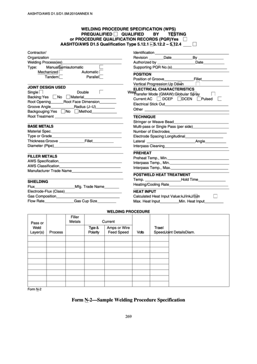 Fillable Form N-2 - Sample Welding Procedure Specification (Wps) Printable pdf