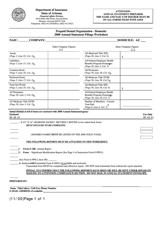 Form E-Ppd.as - Annual Statement Filings Worksheet November 2000 Printable pdf