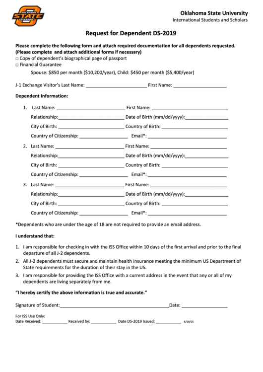 Request For Dependent Ds-2019 Form