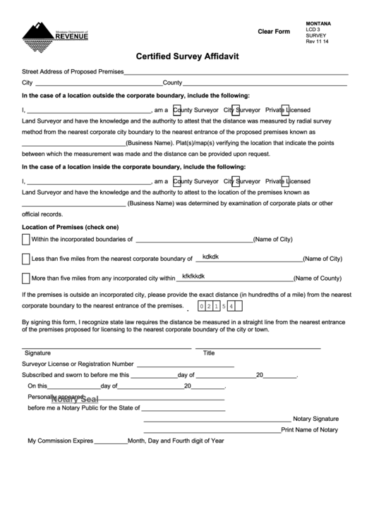 Fillable Certified Survey Affidavit Form Printable pdf