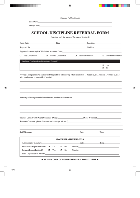School Discipline Referral Form Printable pdf
