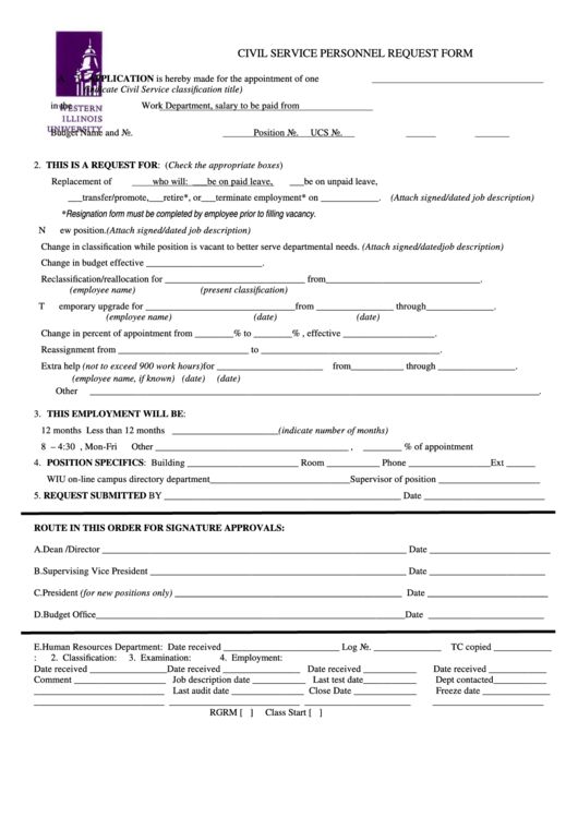Fillable Request Form For Civil Service Personnel Printable pdf